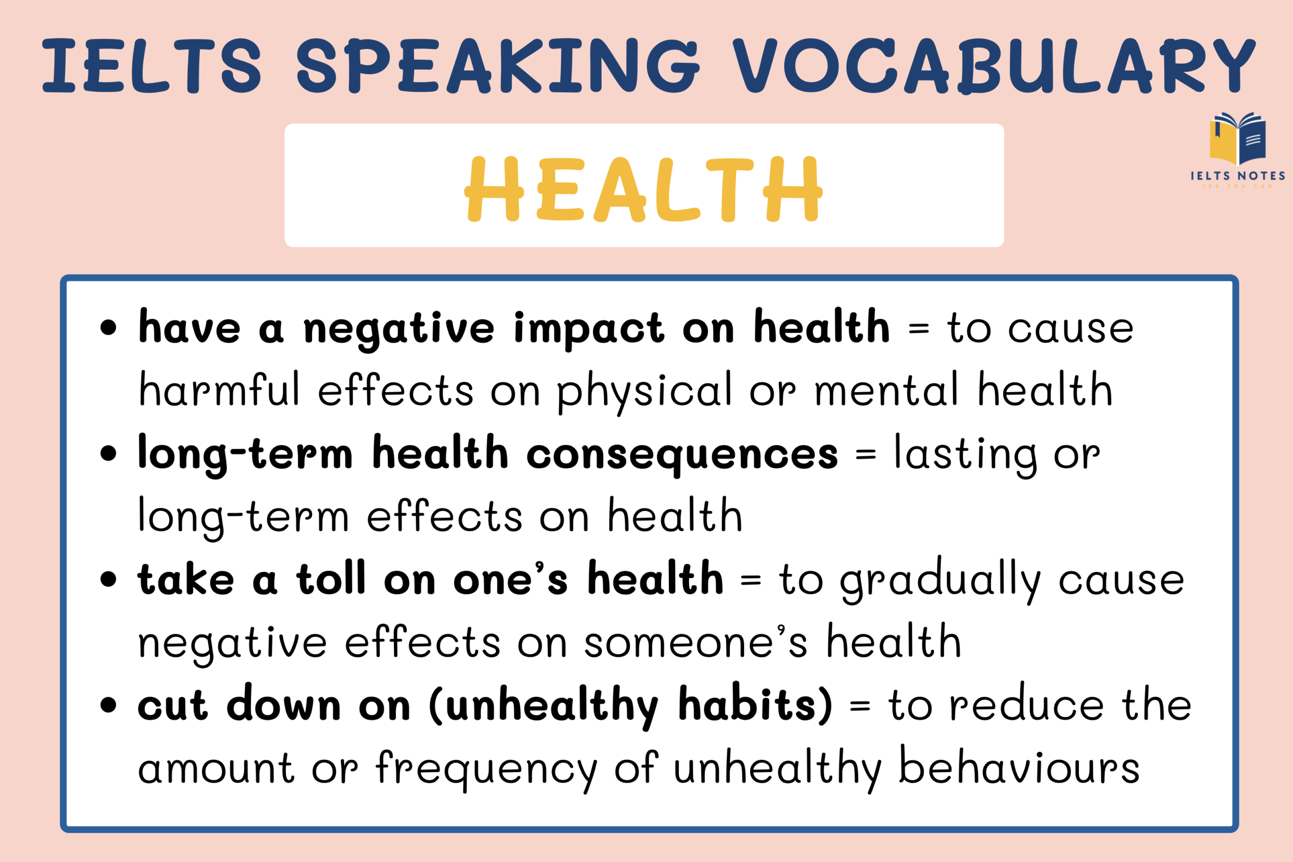 IELTS Speaking Health vocabulary for Band 8+, including advanced words, collocations, idioms, and natural expressions